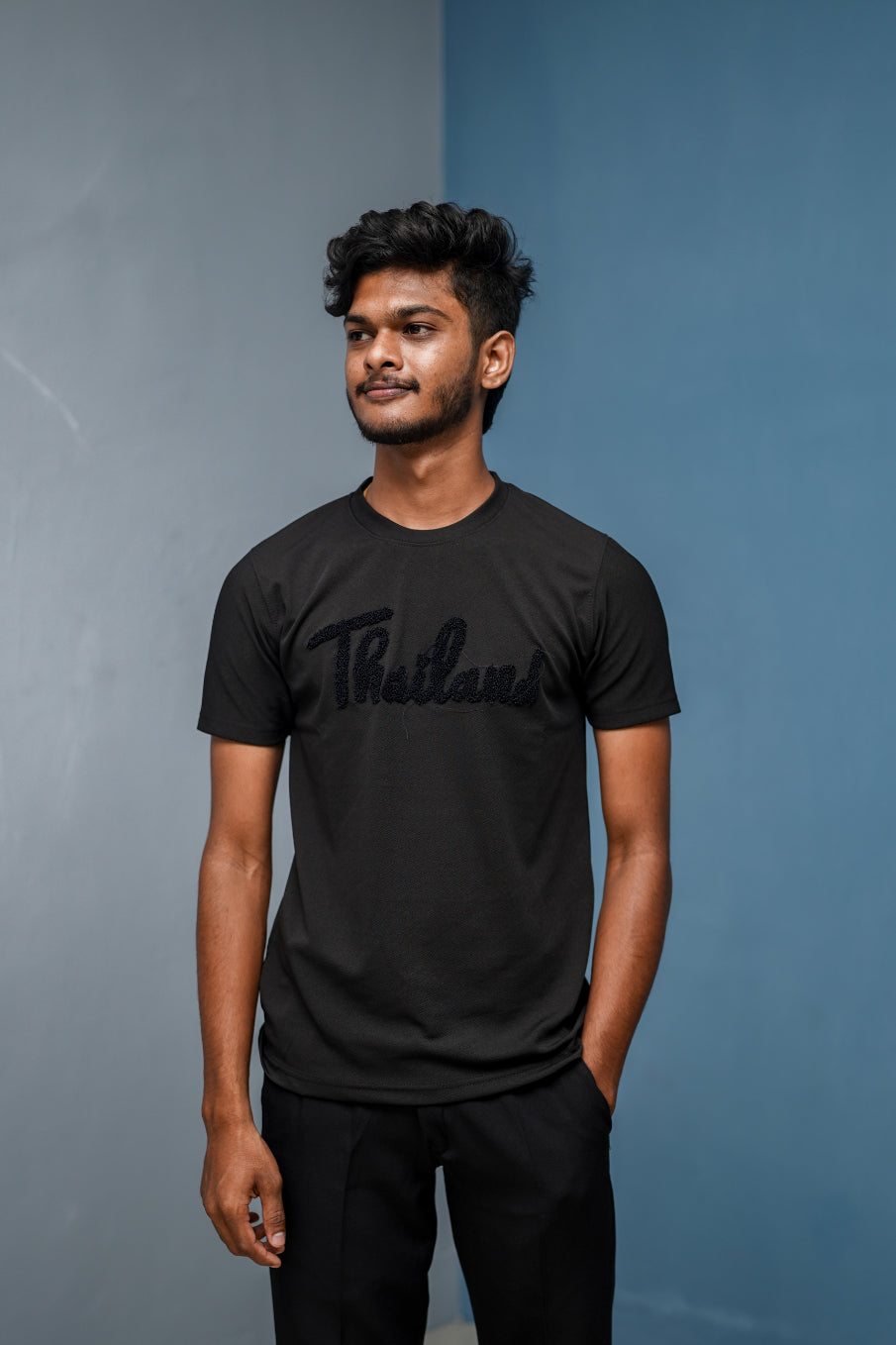 Half Sleeve Round Neck THAILAND Printed Tshirt for Men - Black