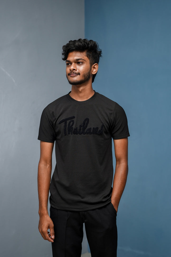 Half Sleeve Round Neck THAILAND Printed Tshirt for Men  Black mens trending streetwear India 7Man
