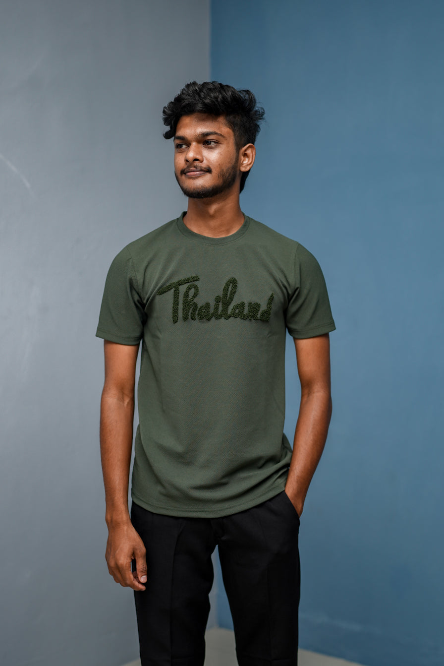 Half Sleeve Round Neck THAILAND Printed Tshirt for Men - Mehandi Green