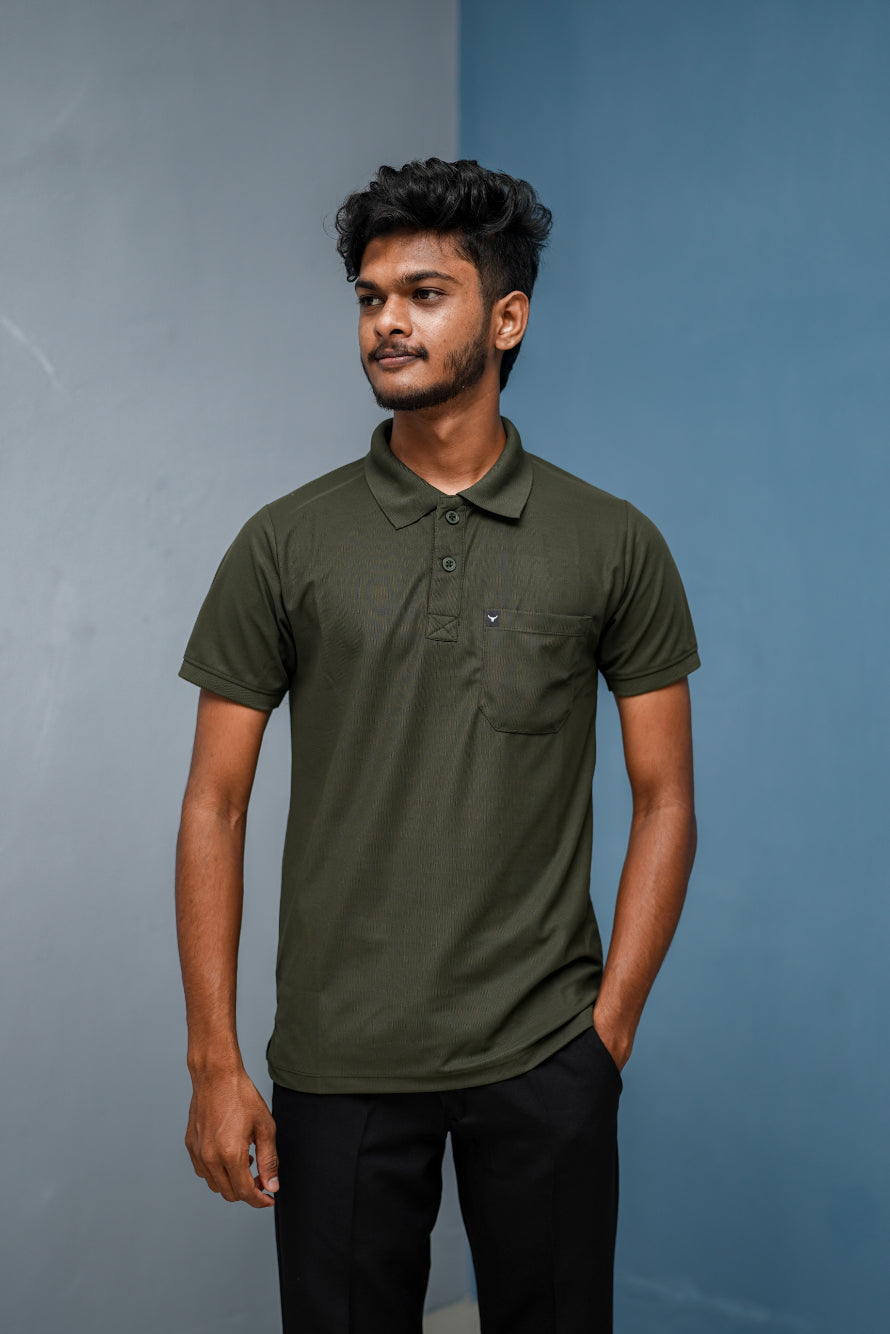 Half Sleeve Polo T-Shirt for Men – Stylish Casual Wear with Pocket - Mehandi Green