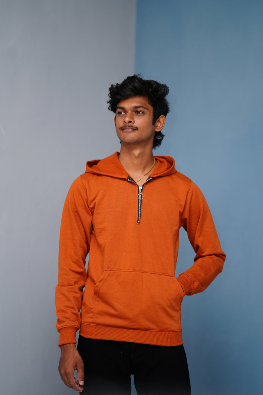 Oversized Full Sleeve Zipper Hoodie for Men – Casual Winter Outfit - Orange
