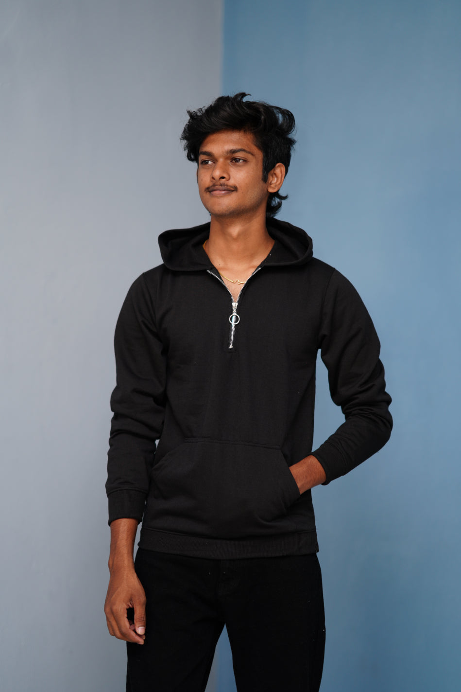Oversized Full Sleeve Zipper Hoodie for Men – Casual Winter Outfit - Black