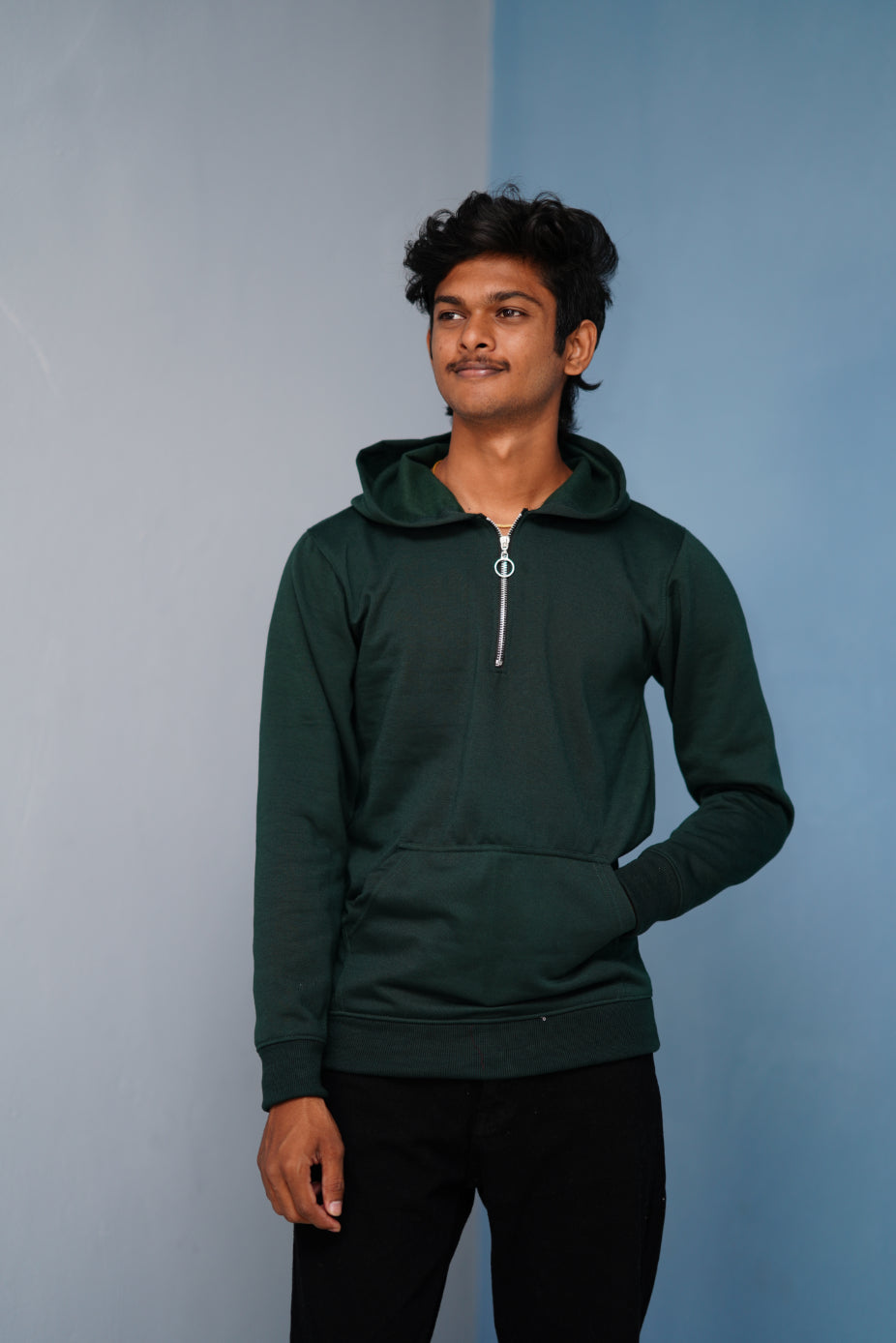 Oversized Full Sleeve Zipper Hoodie for Men – Casual Winter Outfit - Bottle Green