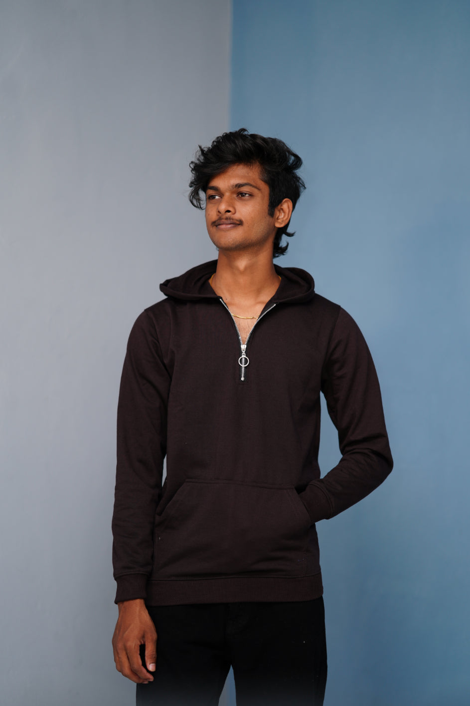 Oversized Full Sleeve Zipper Hoodie for Men – Casual Winter Outfit - Chocolate Brown