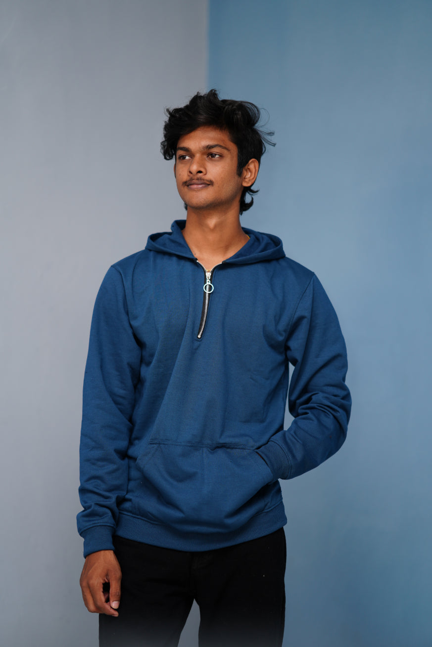 Oversized Full Sleeve Zipper Hoodie for Men – Casual Winter Outfit - Petrol Blue