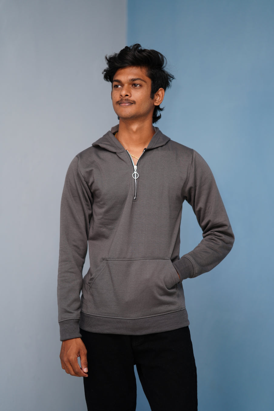 Oversized Full Sleeve Zipper Hoodie for Men – Casual Winter Outfit - Grey