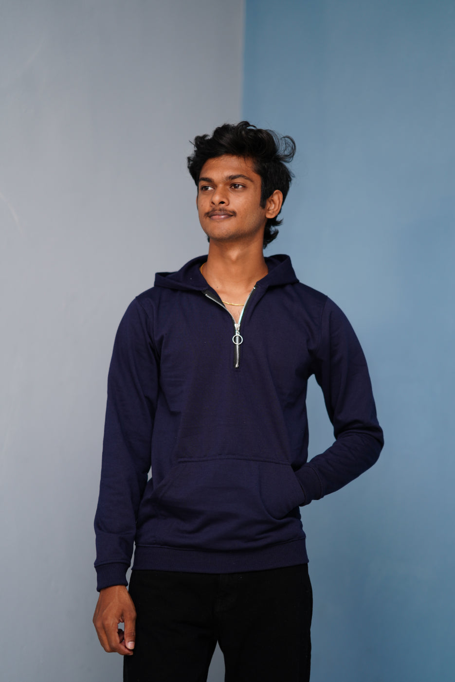 Oversized Full Sleeve Zipper Hoodie for Men – Casual Winter Outfit - Navy Blue