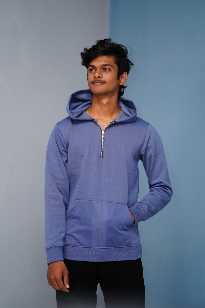 Oversized Full Sleeve Zipper Hoodie for Men – Casual Winter Outfit - Denim Blue