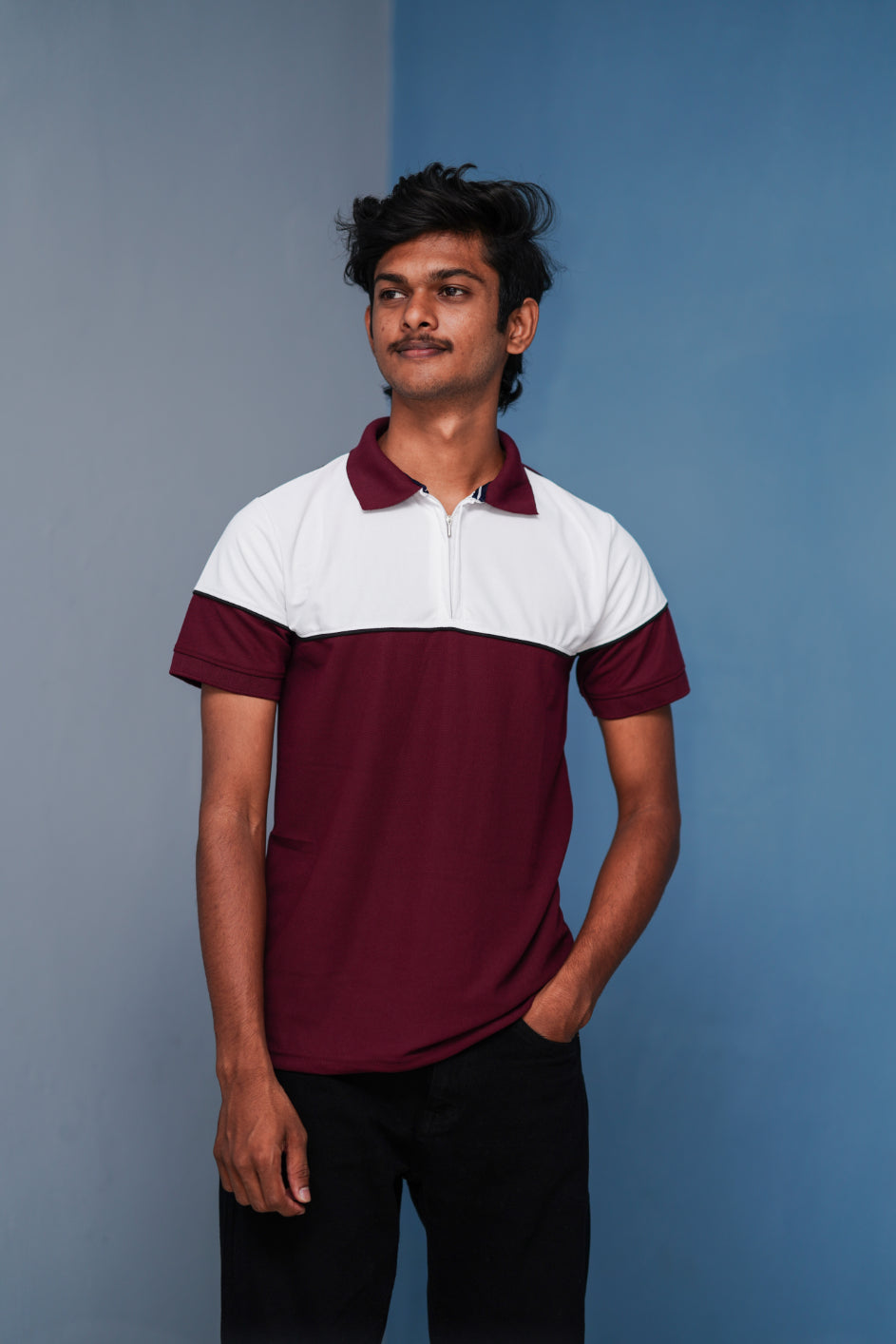 Short Sleeve Collar Neck Korean Zipper TShirt for Men  White and Maroon mens trending streetwear India 7Man