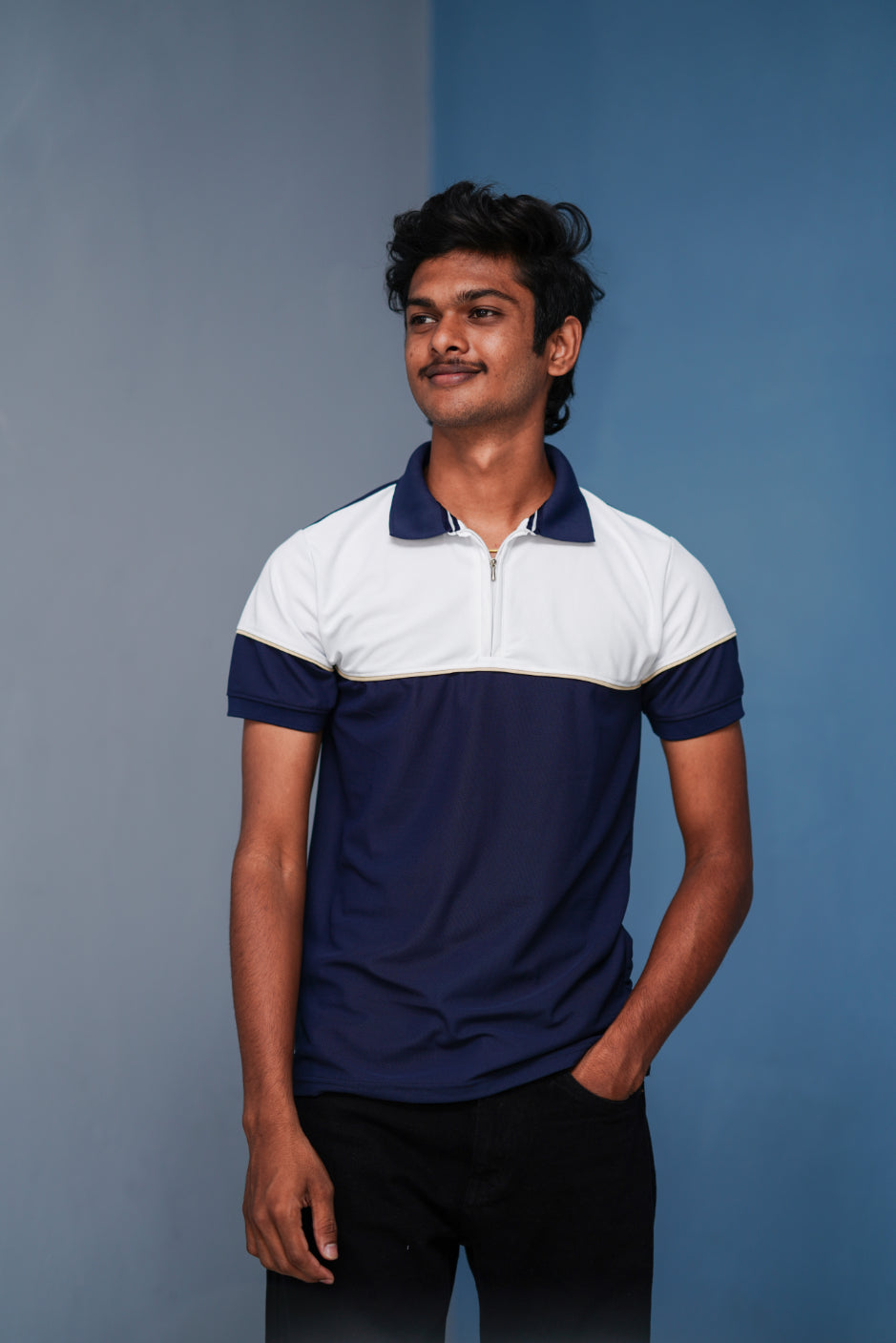 Short Sleeve Collar Neck Korean Zipper TShirt for Men  White and Navy Blue mens trending streetwear India 7Man