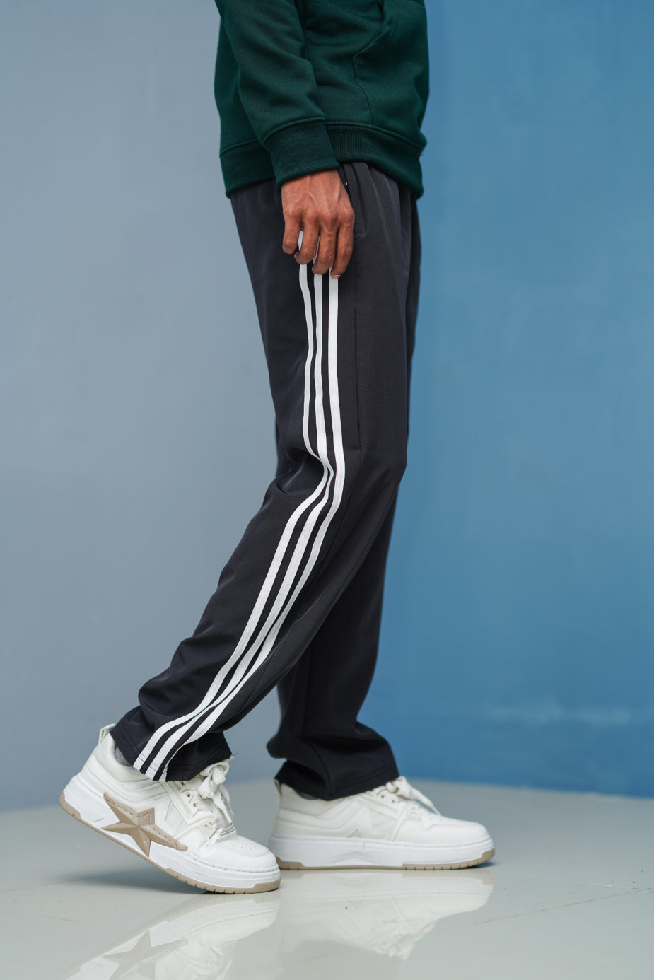 Triple-Stripe Street Baggy Track Pants for Men – Gym & Daily Wear -Dark Grey