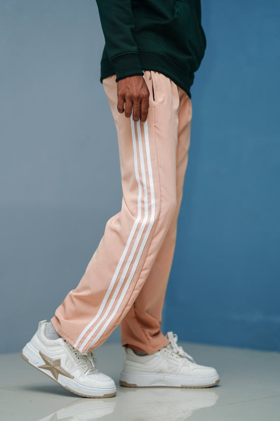 Triple-Stripe Street Baggy Track Pants for Men – Gym & Daily Wear - Beige