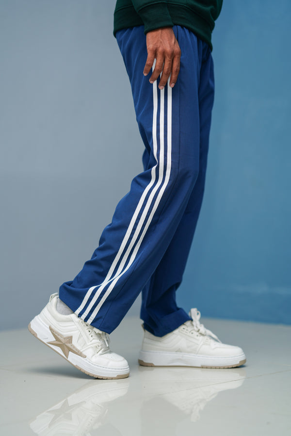 Triple-Stripe Street Baggy Track Pants for Men – Gym & Daily Wear - Petrol Blue
