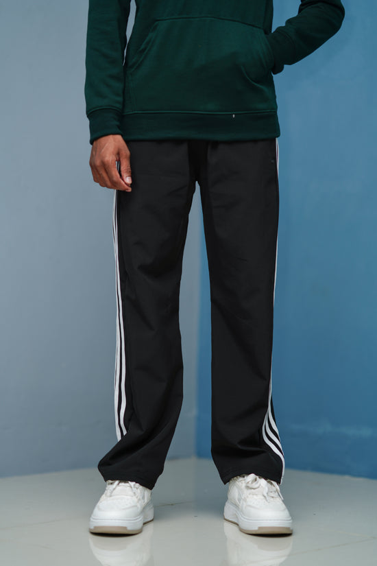 Triple-Stripe Street Baggy Track Pants for Men – Gym & Daily Wear - Black
