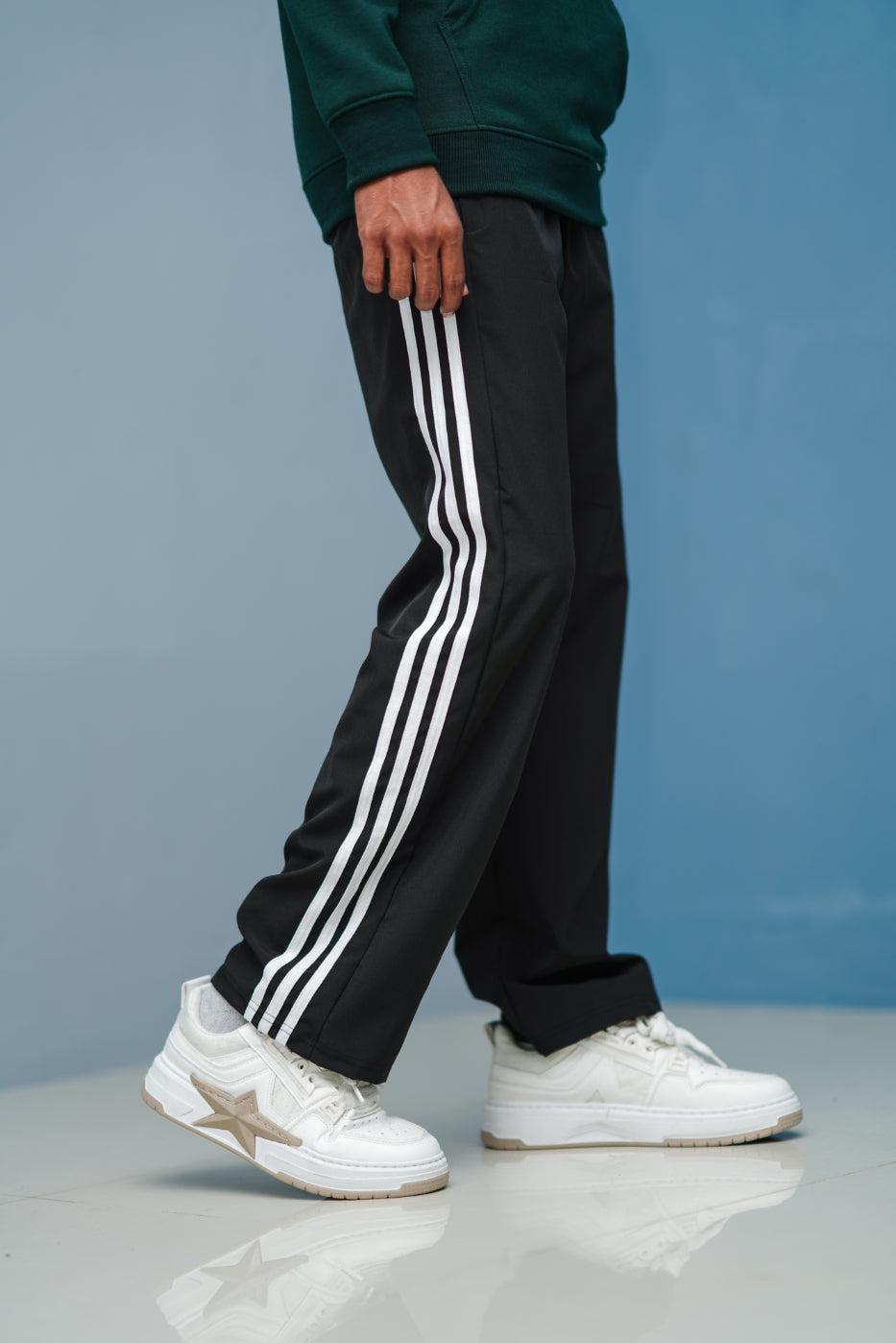 Triple-Stripe Street Baggy Track Pants for Men – Gym & Daily Wear - Black