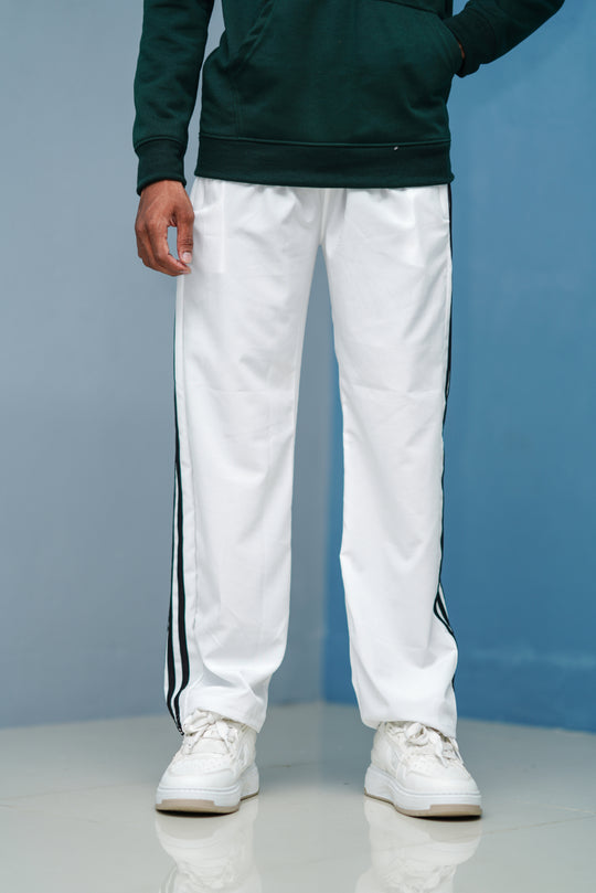 Triple-Stripe Street Baggy Track Pants for Men – Gym & Daily Wear - White – alternate view – 7MAN India