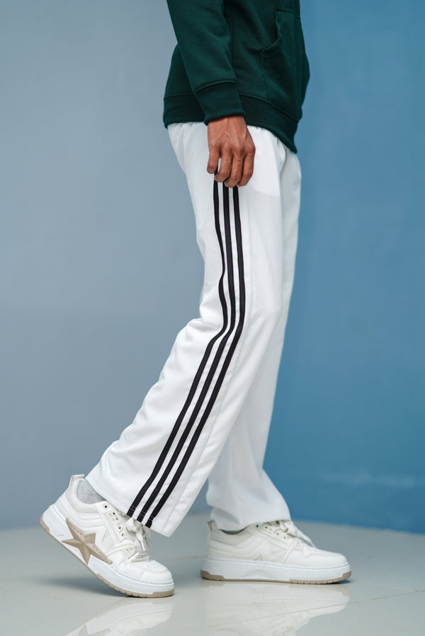 Triple-Stripe Street Baggy Track Pants for Men – Gym & Daily Wear - White