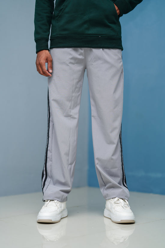 Triple-Stripe Street Baggy Track Pants for Men – Gym & Daily Wear - Ash
