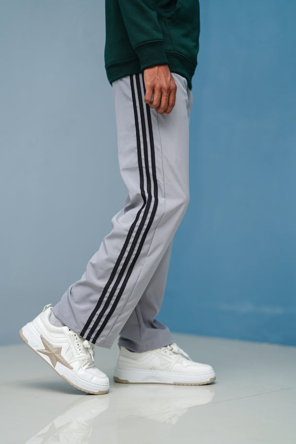Triple-Stripe Street Baggy Track Pants for Men – Gym & Daily Wear - Ash Black Stripped