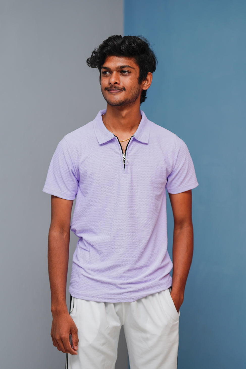 Short Sleeve Zipper T-Shirt for Men | Trendy Korean Style Tee - Violet