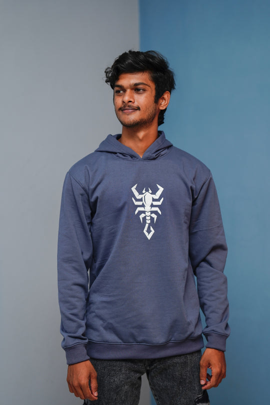 Men’s Full Sleeve Scorpion Hoodie | Oversized Winter Hoodie for Men - Denim Blue – alternate view – 7MAN India