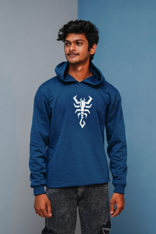 Men’s Full Sleeve Scorpion Hoodie | Oversized Winter Hoodie for Men - Petrol Blue – alternate view – 7MAN India