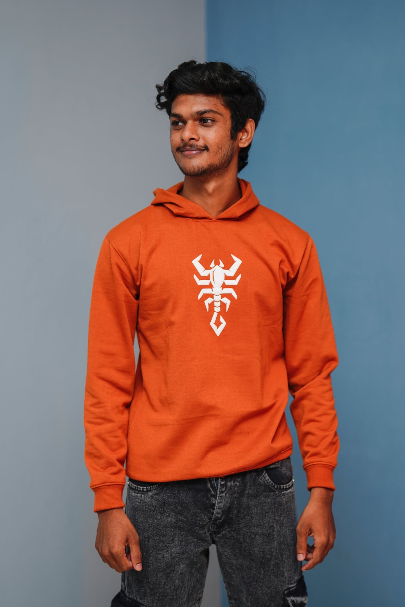 Men’s Full Sleeve Scorpion Hoodie | Oversized Winter Hoodie for Men - Orange