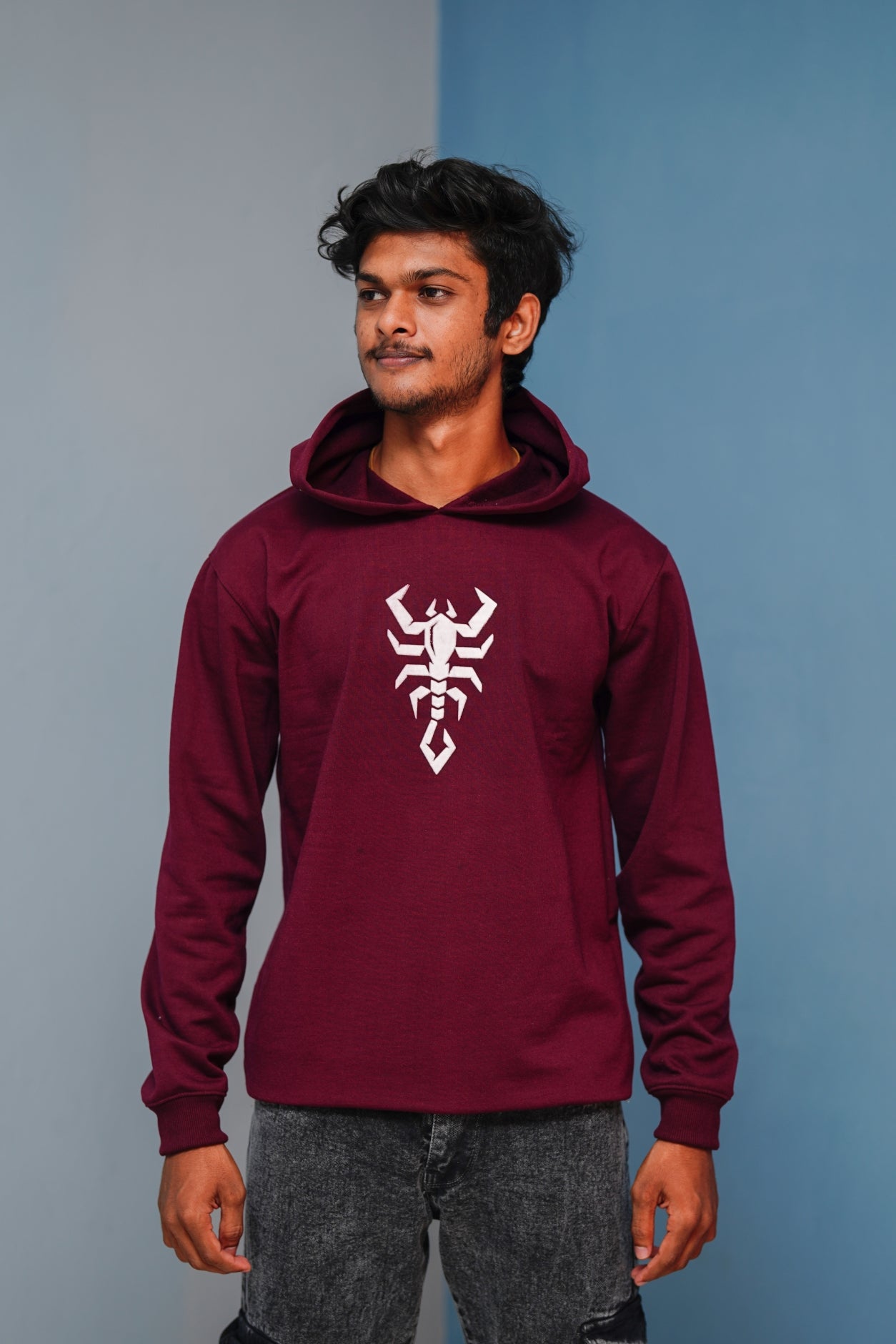 Men’s Full Sleeve Scorpion Hoodie | Oversized Winter Hoodie for Men - Maroon