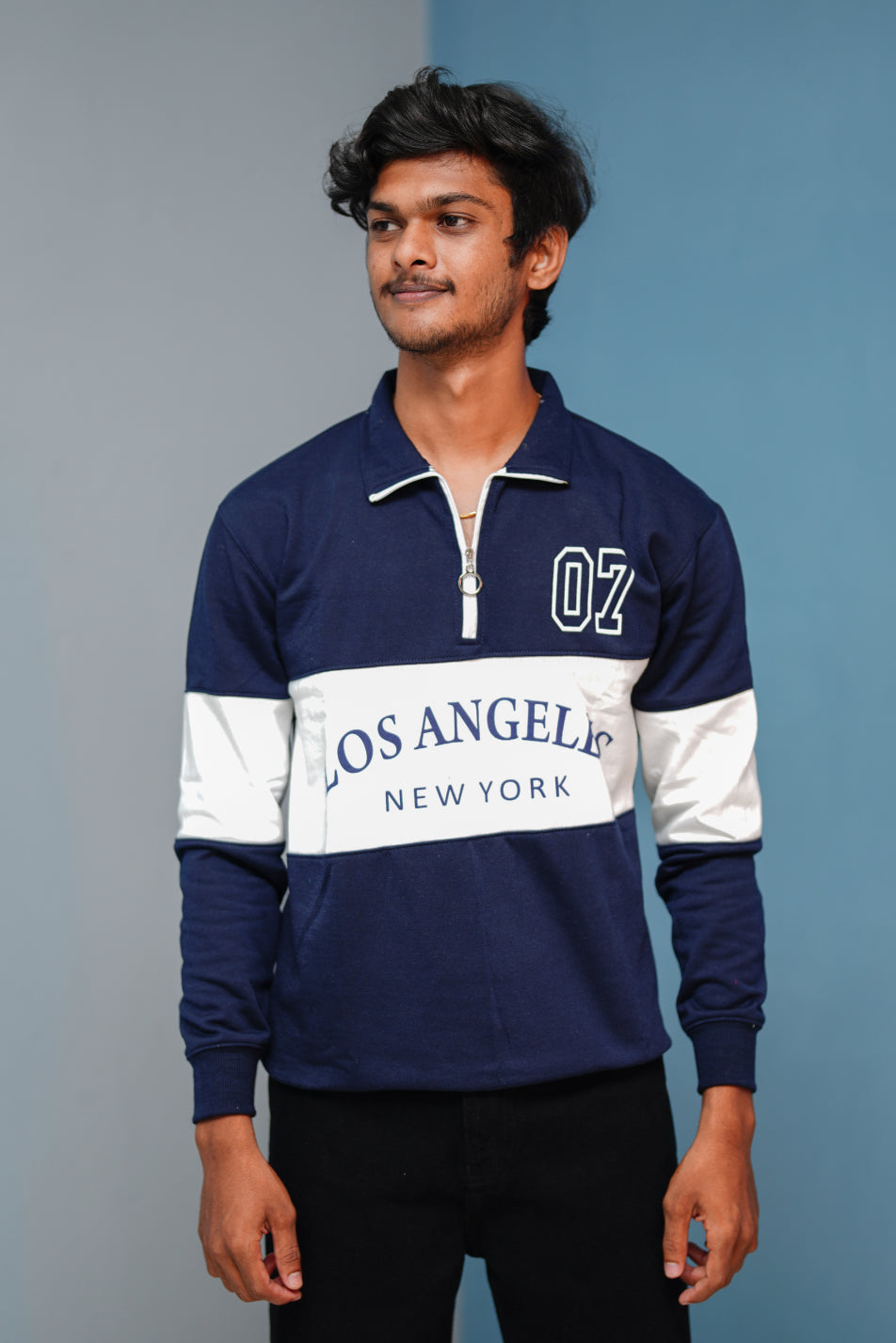 Full Sleeve Los Angeles Zipper Sweatshirt | Trending Winter Wear - Navy Blue