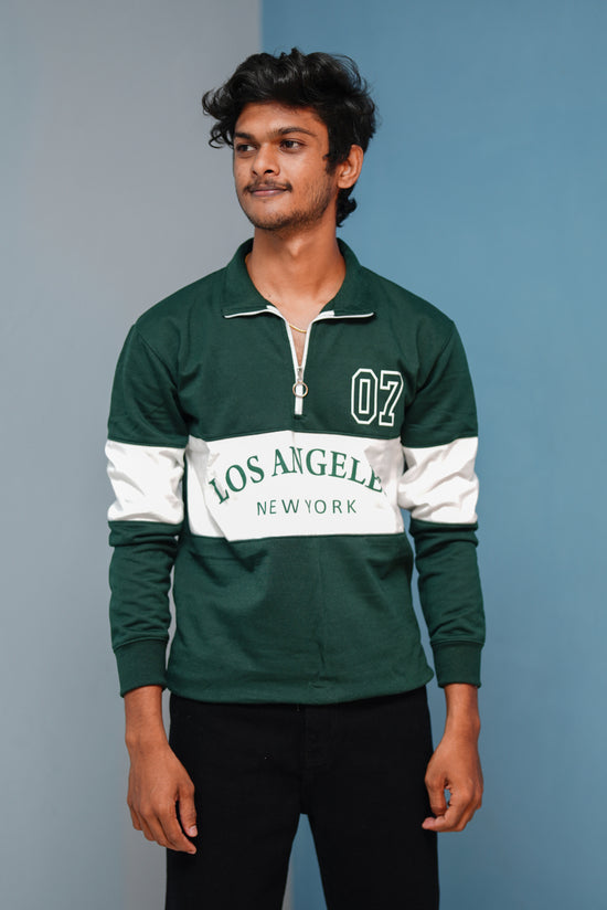 Full Sleeve Los Angeles Zipper Sweatshirt | Trending Winter Wear - Bottle Green
