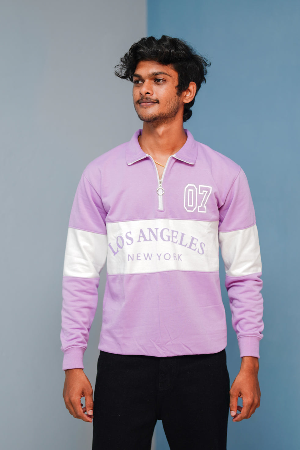 Full Sleeve Los Angeles Zipper Sweatshirt | Trending Winter Wear - Lavender