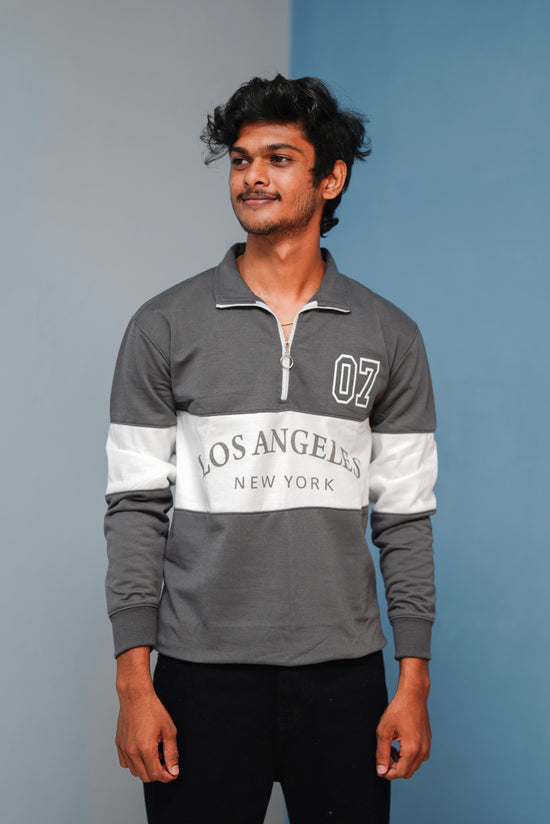 Full Sleeve Los Angeles Zipper Sweatshirt | Trending Winter Wear - Grey