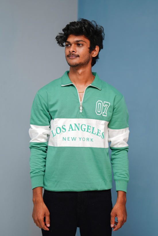 Full Sleeve Los Angeles Zipper Sweatshirt | Trending Winter Wear - Ramar Green