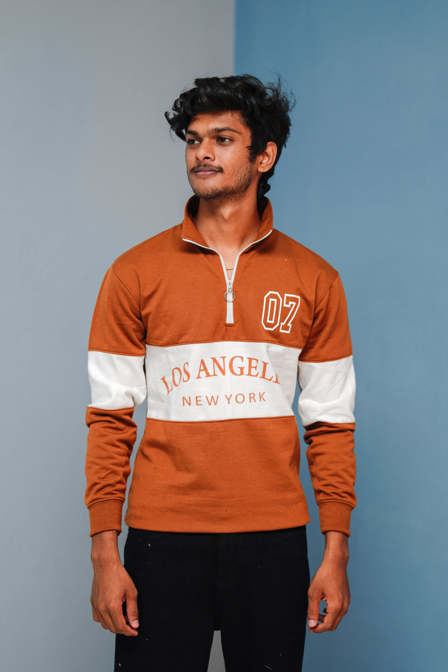 Full Sleeve Los Angeles Zipper Sweatshirt | Trending Winter Wear - Orange