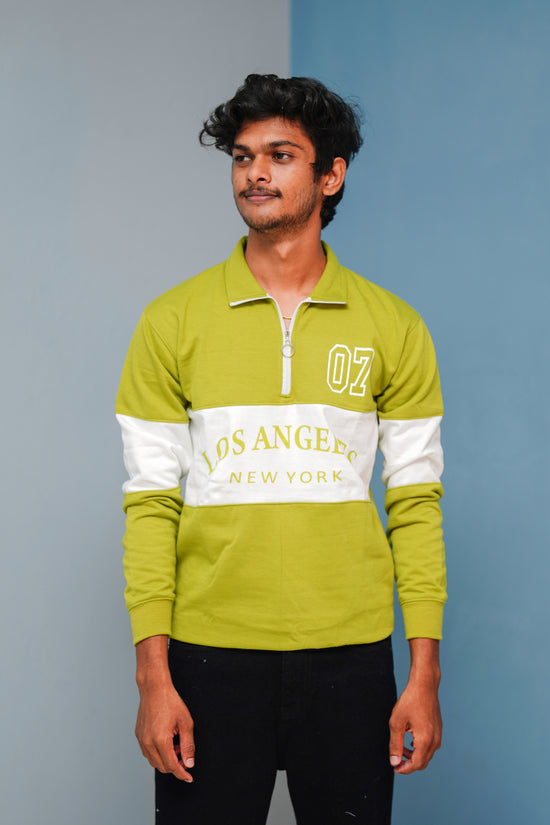 Full Sleeve Los Angeles Zipper Sweatshirt | Trending Winter Wear - mustard green