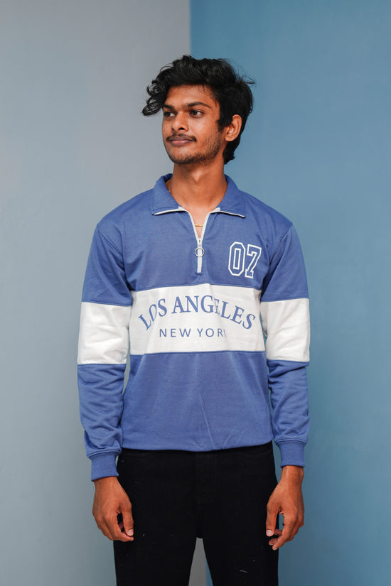 Full Sleeve Los Angeles Zipper Sweatshirt | Trending Winter Wear - denim Blue