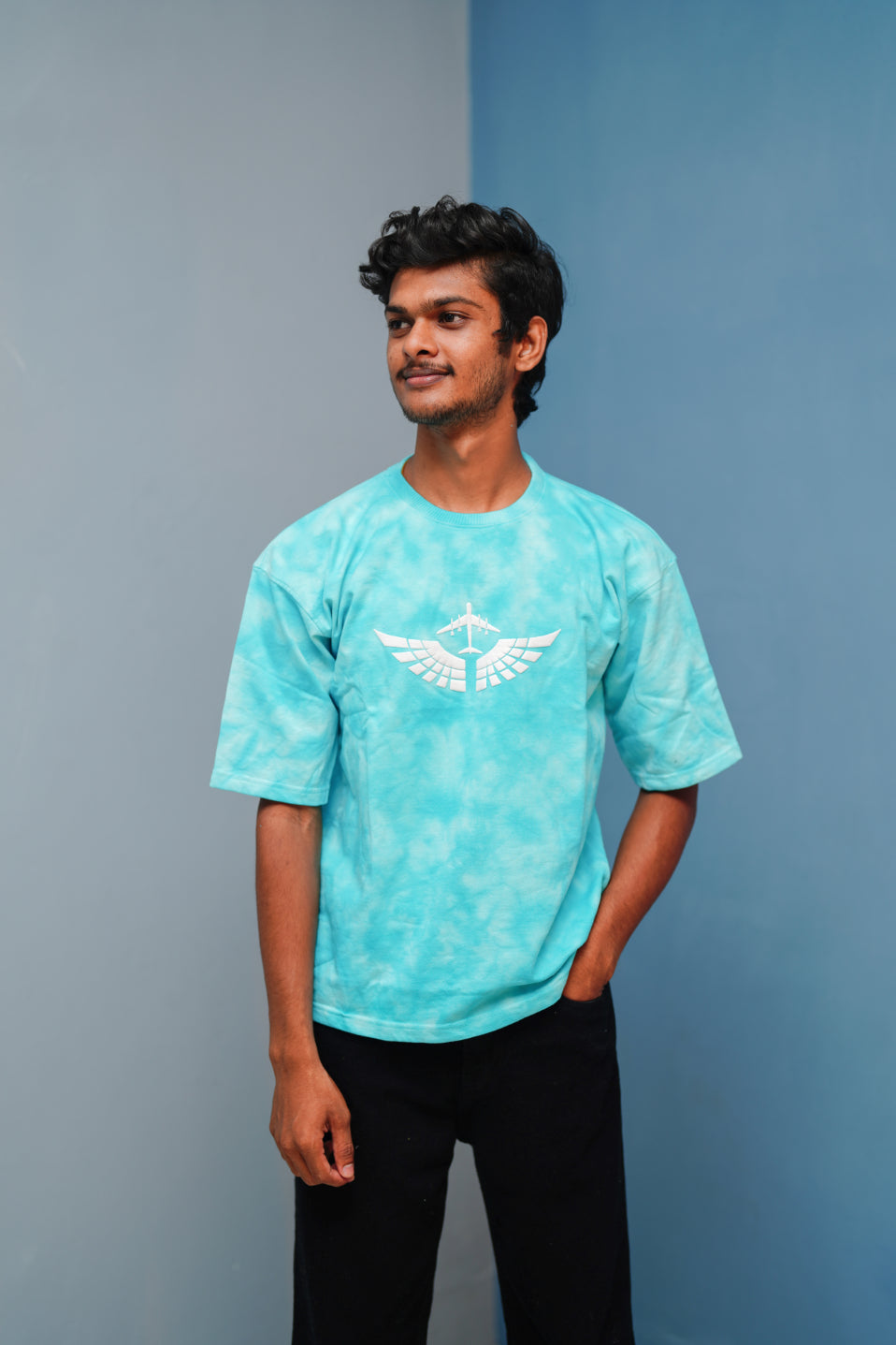 Men’s Tie-Dye Oversized T-Shirt  Trending Streetwear Style - Ice Blue