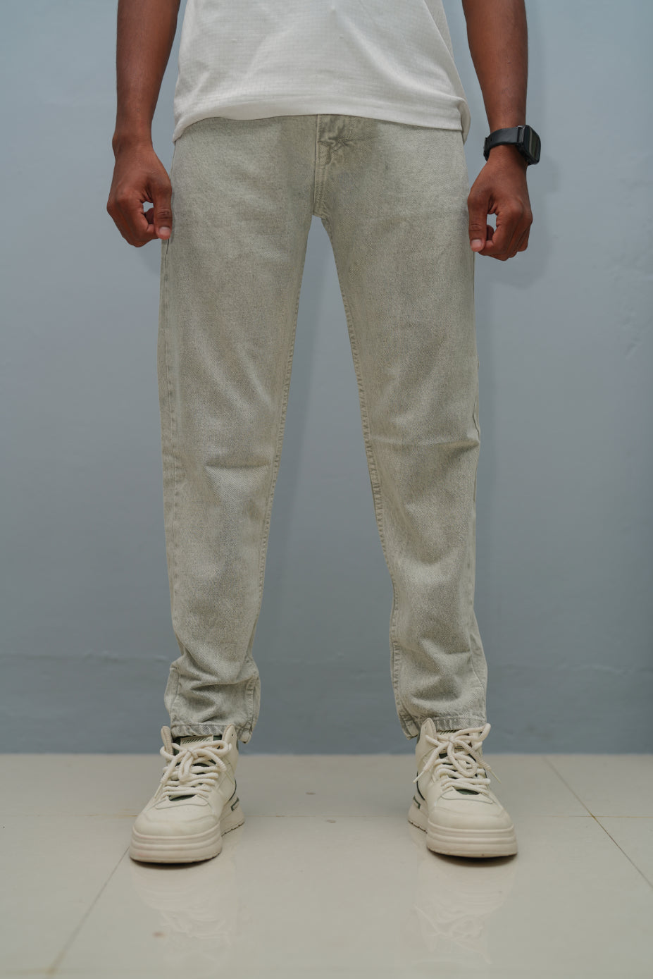 Mom Fit Jeans for Men | Stylish Relaxed Fit Denim Pants - Half White