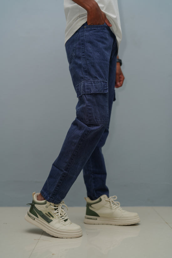 Mom Fit Jeans for Men | Stylish Relaxed Fit Double Pocket Denim Pants - Navy Blue