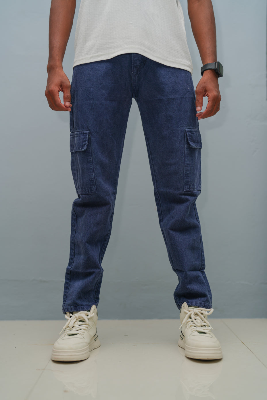 Mom Fit Jeans for Men | Stylish Relaxed Fit Double Pocket Denim Pants - Navy Blue