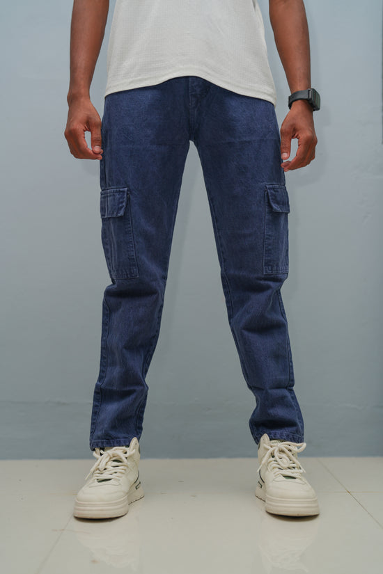 Mom Fit Jeans for Men | Stylish Relaxed Fit Double Pocket Denim Pants - Navy Blue