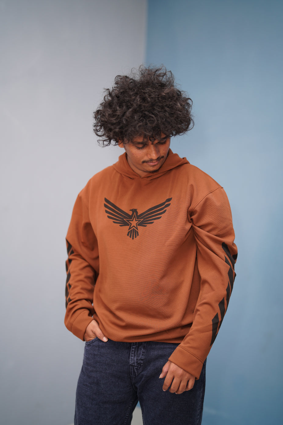 Men’s Full Sleeve BIRD Printed Hoodie | Oversized Winter Hoodie for Men - Dark Brown