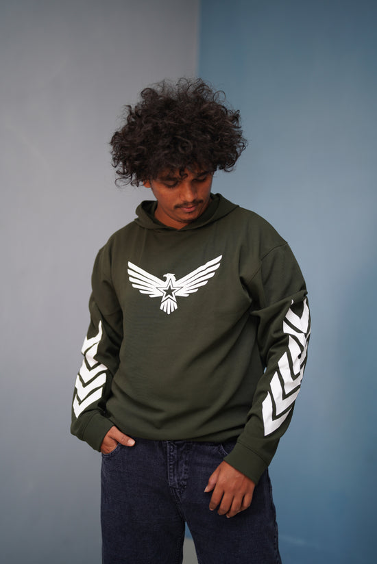 Men’s Full Sleeve BIRD Printed Hoodie | Oversized Winter Hoodie for Men - Mahendhi Green