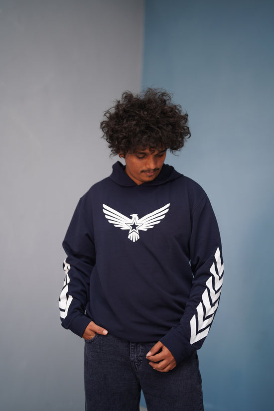 Men’s Full Sleeve BIRD Printed Hoodie | Oversized Winter Hoodie for Men - Navy Blue