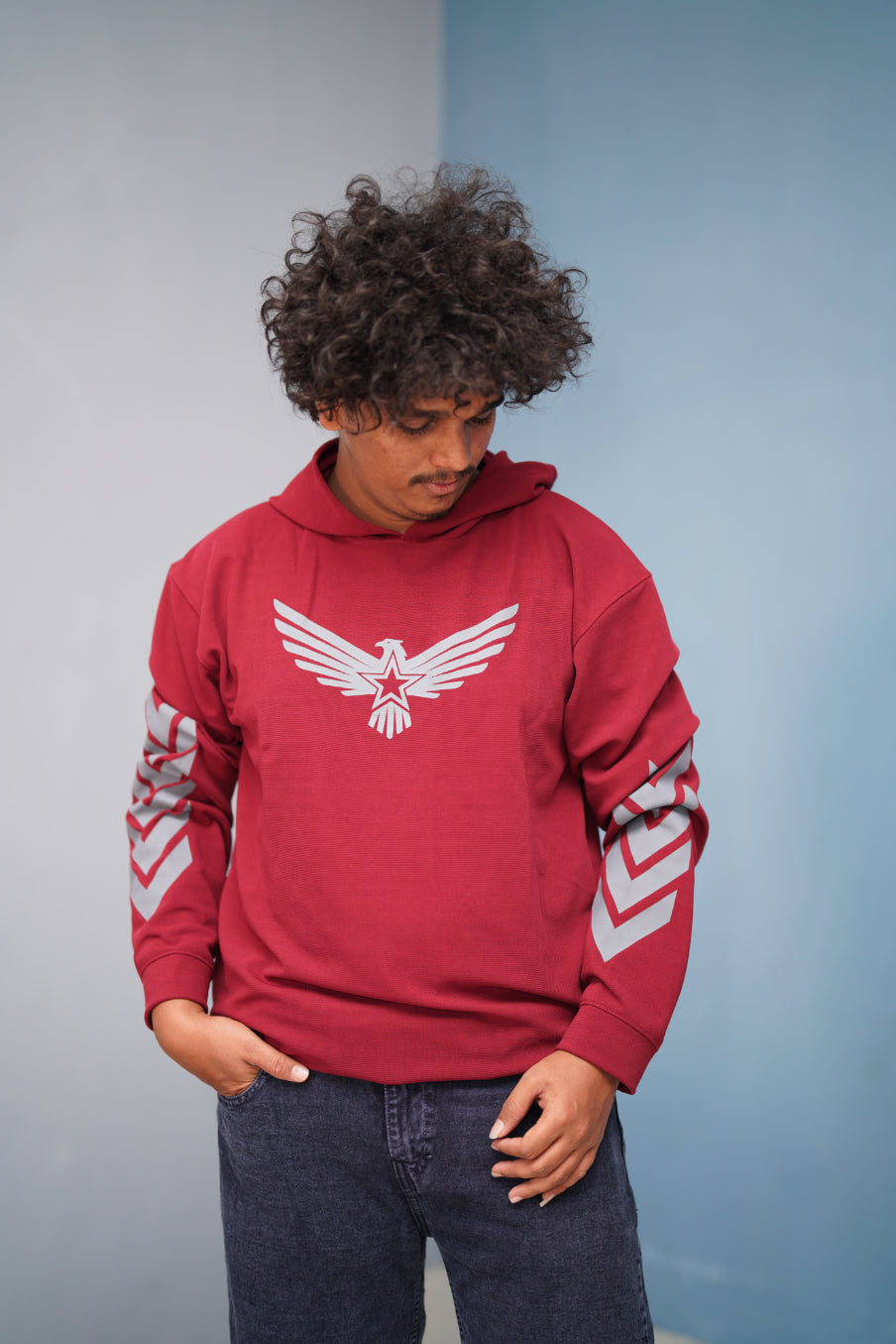 Men’s Full Sleeve BIRD Printed Hoodie | Oversized Winter Hoodie for Men - Red