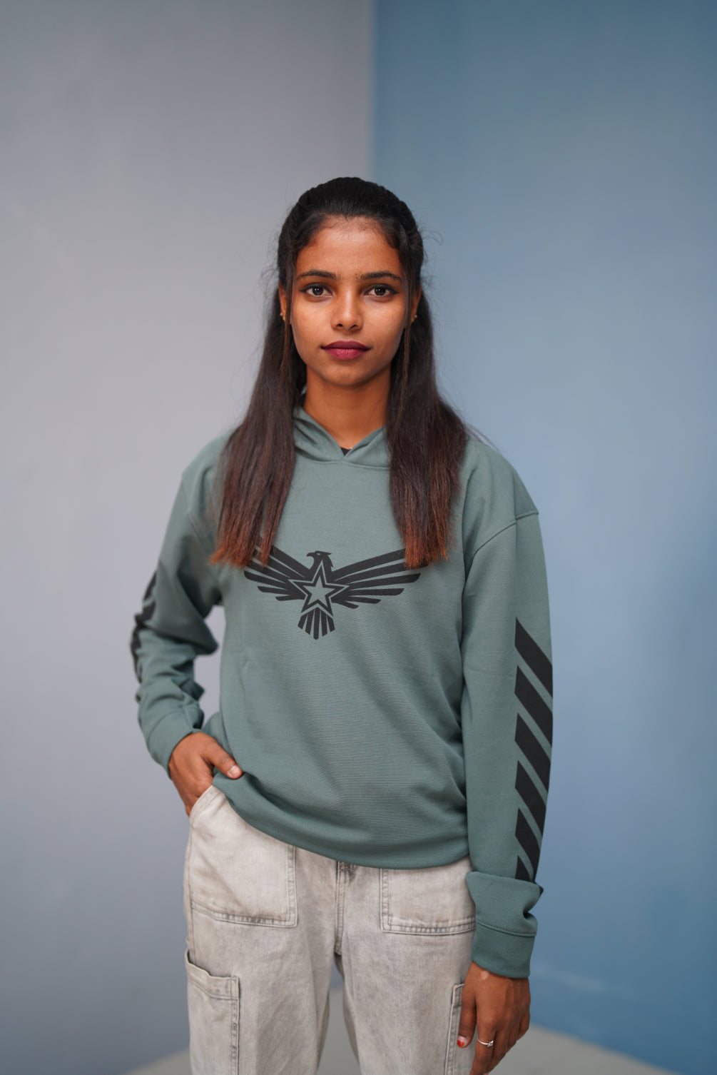 Men’s Full Sleeve BIRD Printed Hoodie | Oversized Winter Hoodie for Men - Olive Green