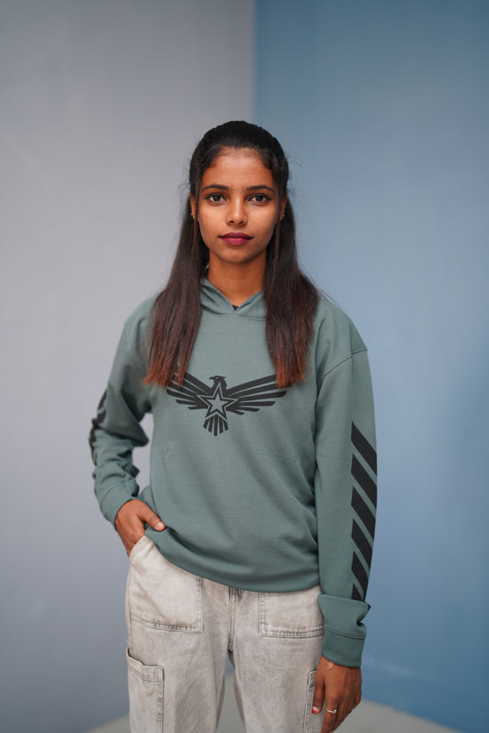 Men’s Full Sleeve BIRD Printed Hoodie | Oversized Winter Hoodie for Men - Olive Green