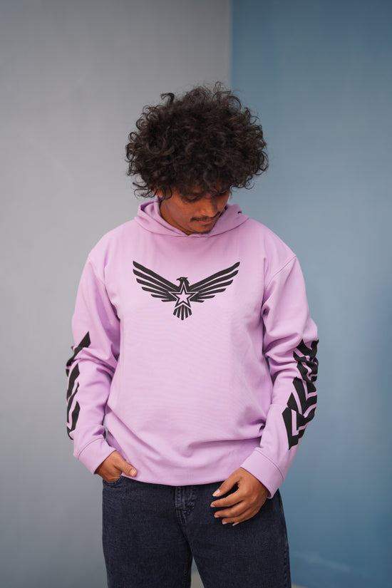 Men’s Full Sleeve BIRD Printed Hoodie | Oversized Winter Hoodie for Men - Purple