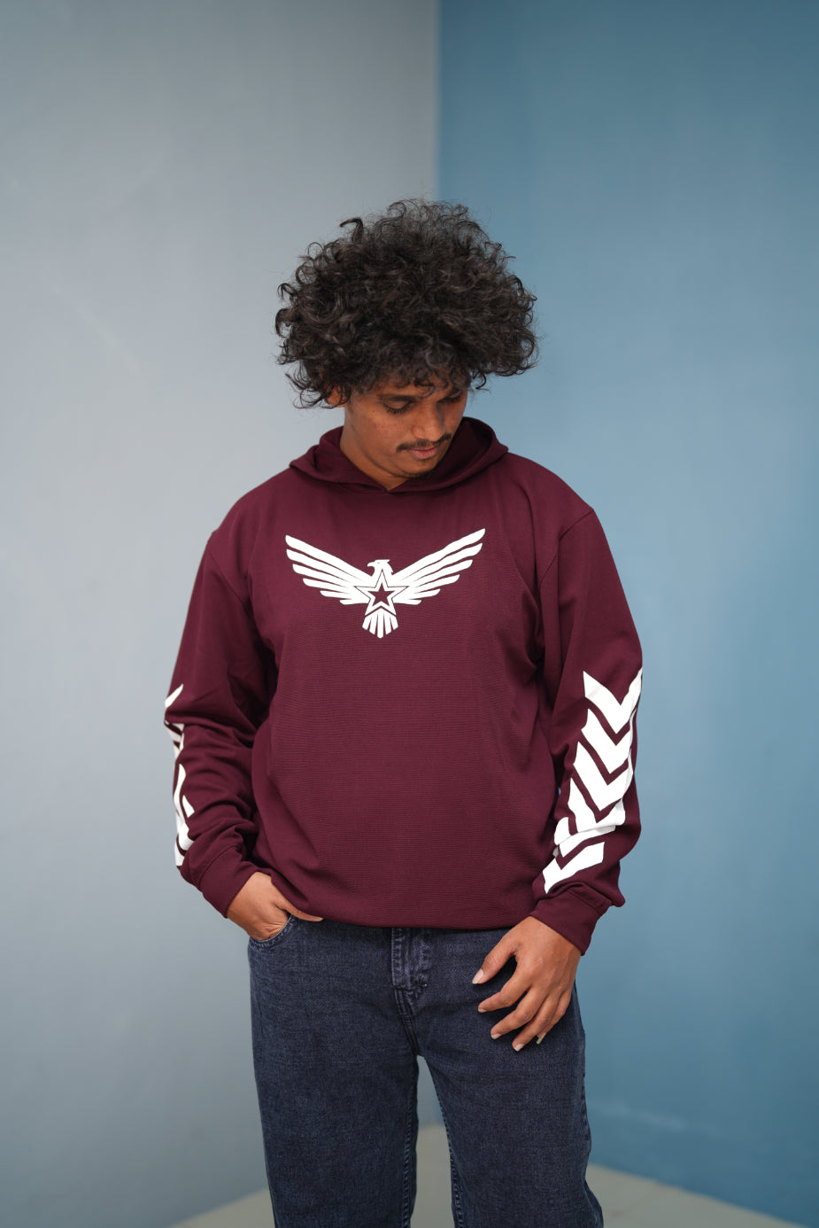 Men’s Full Sleeve BIRD Printed Hoodie | Oversized Winter Hoodie for Men - Maroon