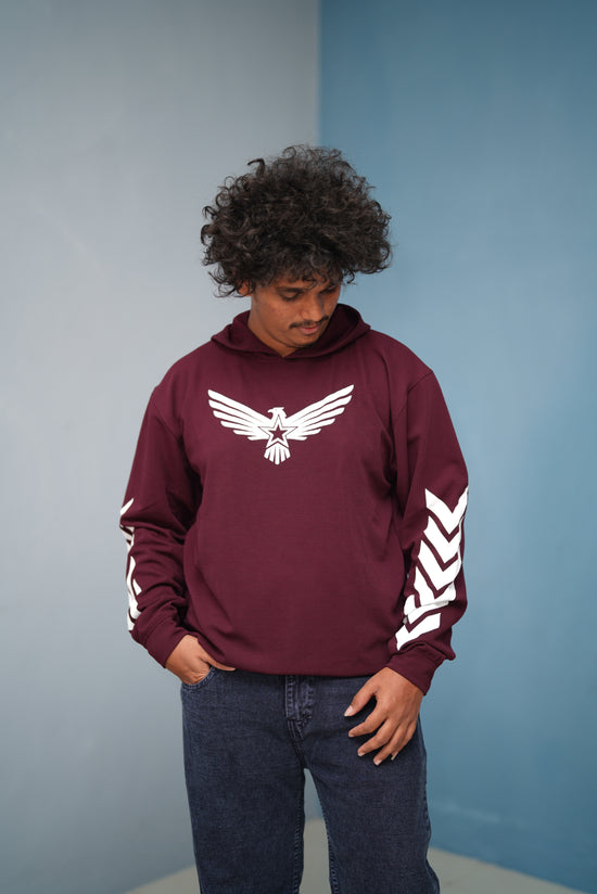 Men’s Full Sleeve BIRD Printed Hoodie | Oversized Winter Hoodie for Men - Maroon